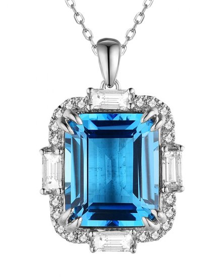 EMERALD CUT SWISS BLUE TOPAZ DIAMOND PENDANT (TP3098)